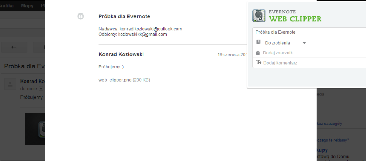 Delikatna integracja Evernote’a z Gmailem, a taka pomocna