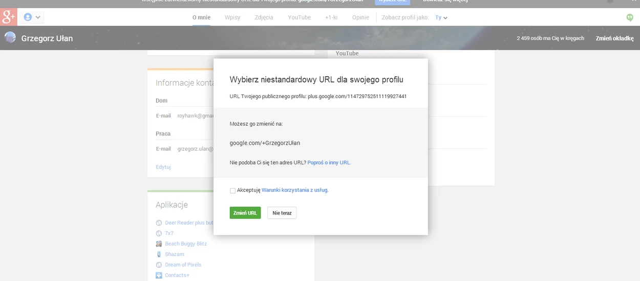 Niestandardowe adresy w Google+ teraz też i dla prywatnych profili