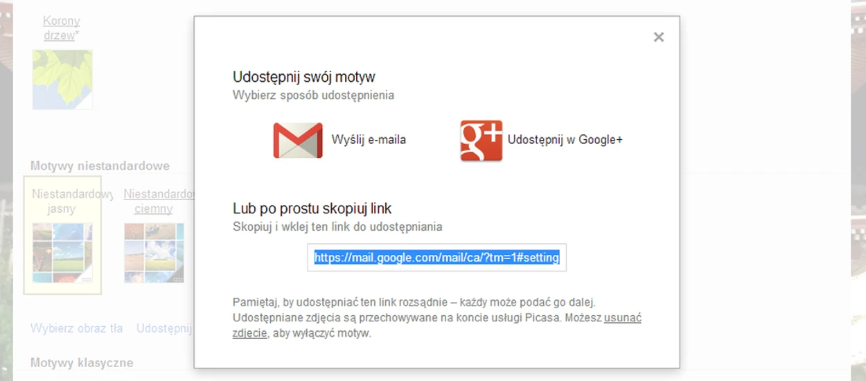 Społecznościowy Gmail? Udostępnianie własnego motywu na początek