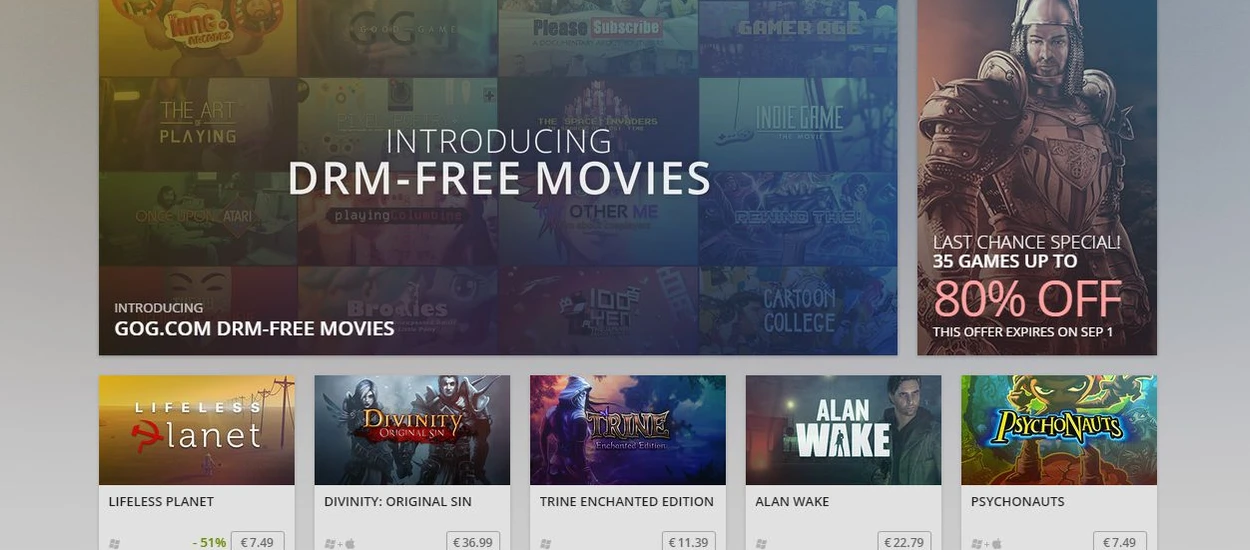 GOG.com z nowym wyglądem i filmami w ofercie, ale nie takimi jak myślicie