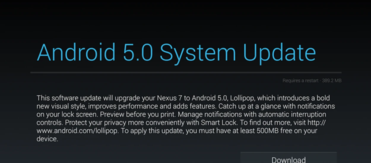 Aktualizacja Nexusów 5, 7 i 10 do Androida 5.0 Lollipop ruszyła oficjalnie!