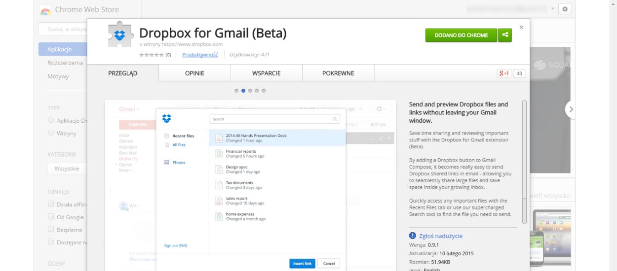 Dropbox wypuszcza rozszerzenie dla Chrome i integruje się z Gmailem