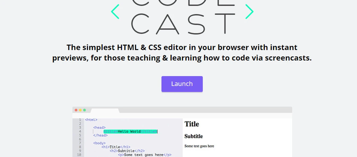 Codecast to przeglądarkowy edytor z podglądem na żywo. Idealny do nauki HTML i CSS