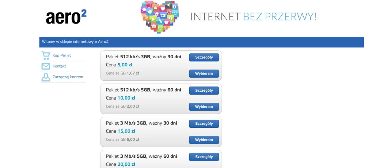 [Krótko] Aero szaleje, teraz za 20 zł dostaniesz pakiet 5 GB w prędkością do 3 Mb/s