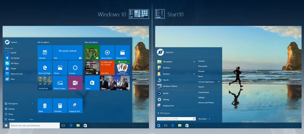Menu Start z "siódemki" w Windows 10, dzięki Start10. To chyba lekka przesada