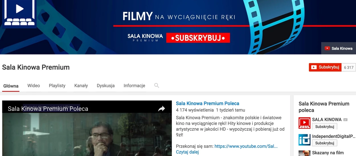 Wystartował właśnie pierwszy w Polsce płatny kanał filmowy na YouTube