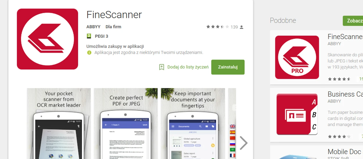 ABBY FineScanner - fantastyczny skaner dokumentów na smartfony. Cena wersji pro przeraża...
