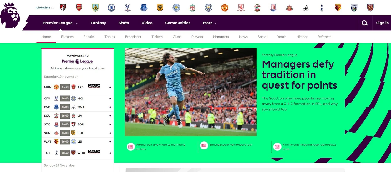 Premier League jest nie tylko najlepszą ligą piłkarską. Ma także najładniejszą stronę internetową