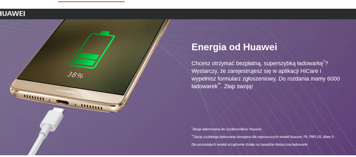 Huawei rozdaje szybkie ładowarki dla posiadaczy P9, P9 Plus i Mate 9