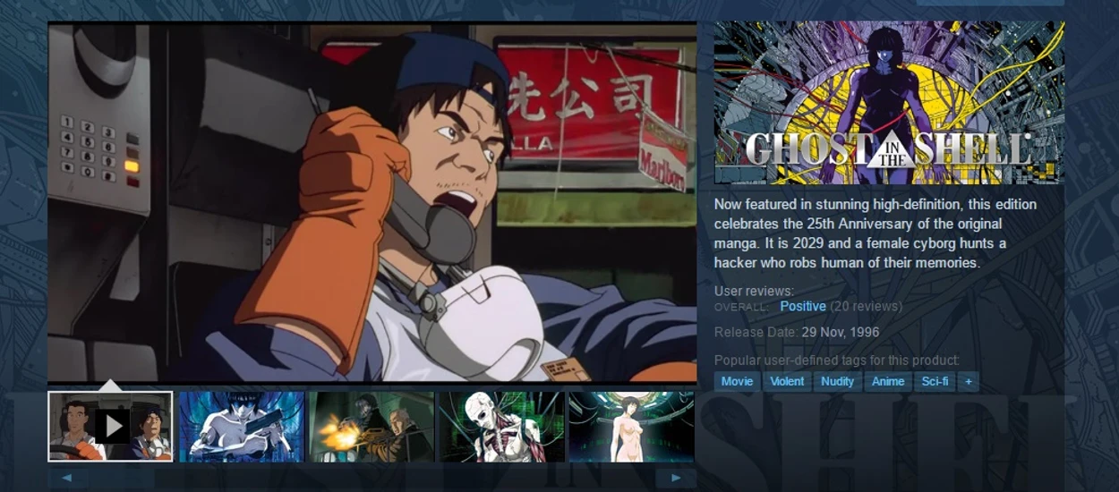 Anime Ghost in the Shell obejrzycie na... Steamie