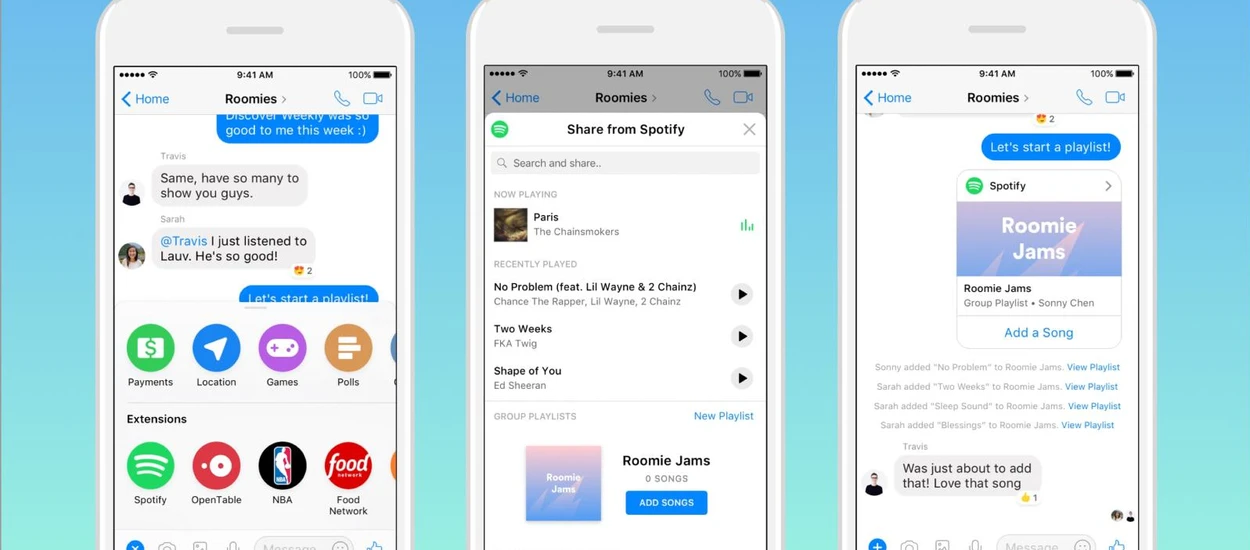 No wreszcie coś przydatnego - układaj z innymi playlisty Spotify bezpośrednio w Messengerze