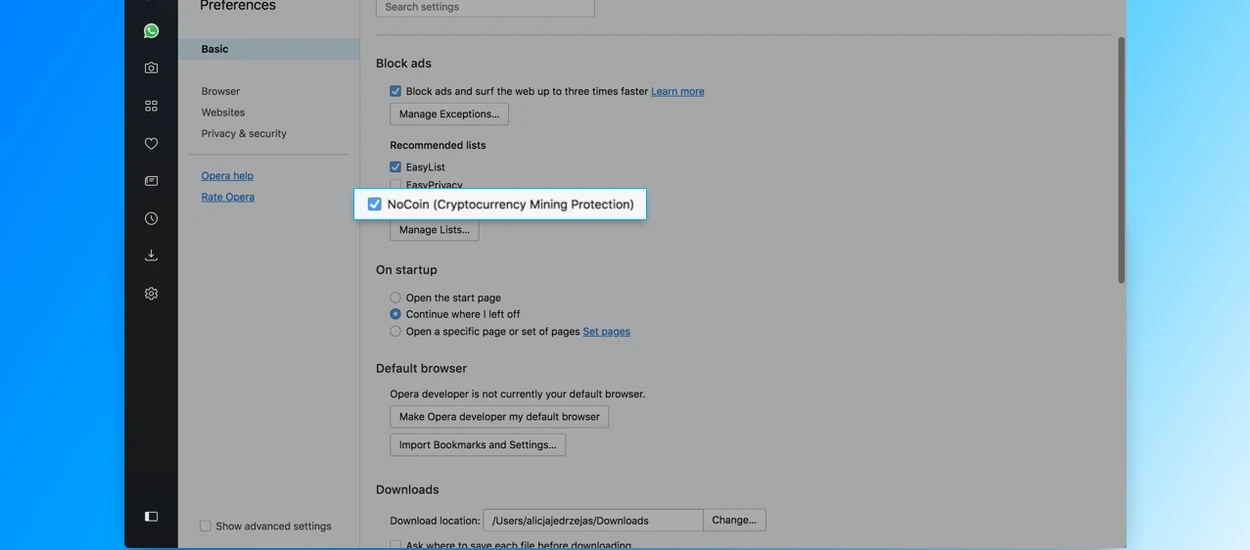 Każda przeglądarka internetowa powinna mieć taką funkcję! Opera z wbudowanym zabezpieczeniem NoCoin