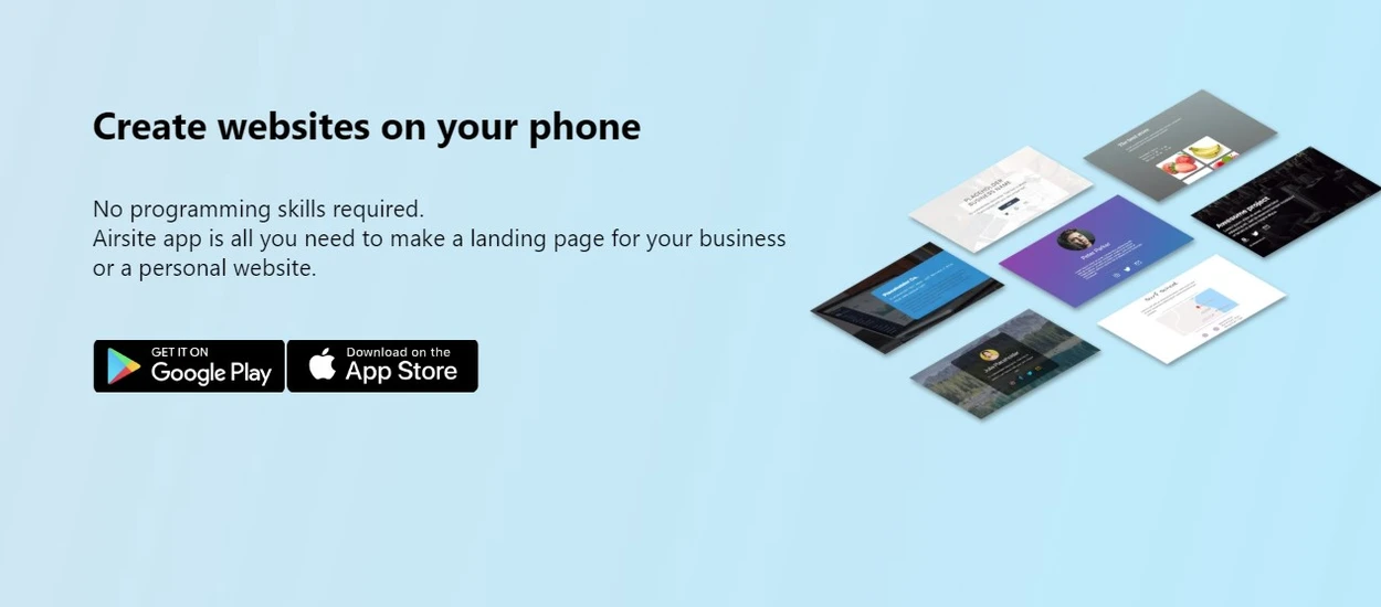 Airsite - tworzenie stron www bez znajomości kodu na Androidzie lub iOS