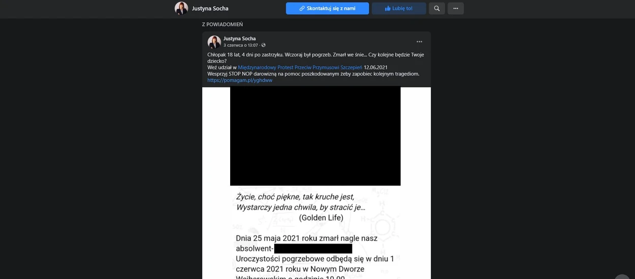 Obrzydliwe. Justyna Socha promuje zbiórkę STOP NOP wykorzystując śmierć chłopaka