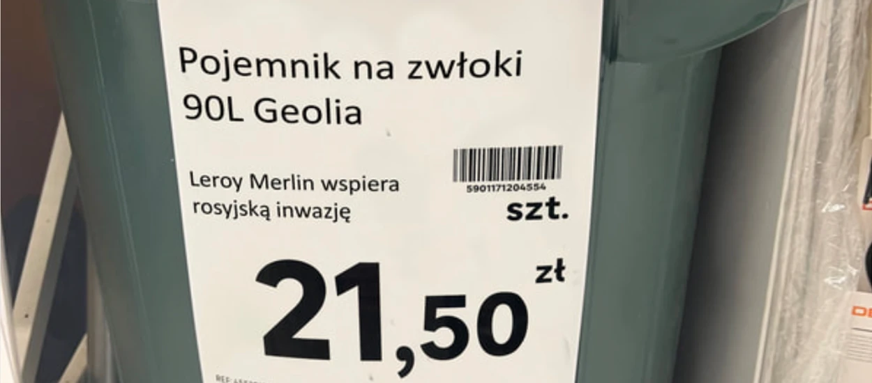 Prowokacyjne „metki” na produkty w Leroy Merlin. Pojemniki na zwłoki i młotki do zabijania