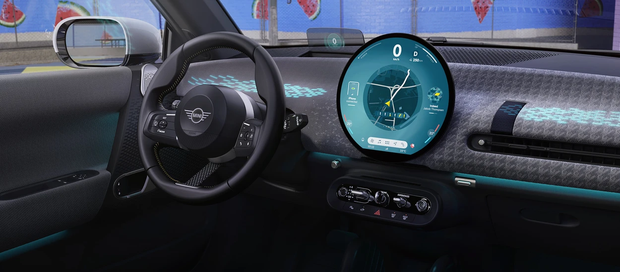 Nowy MINI Cooper – wnętrze z okrągłym ekranem OLED w stylu minimalistycznym