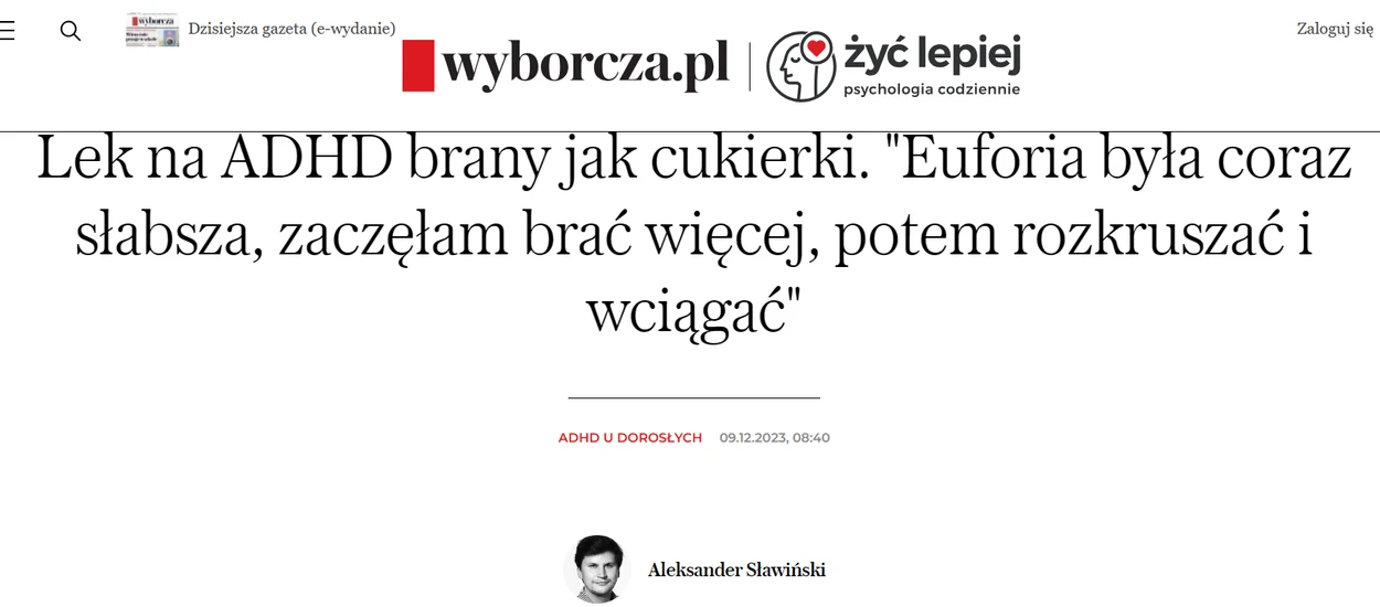 Gazeta Wyborcza stygmatyzuje cierpiących na ADHD - cynicznie robi z nich narkomanów