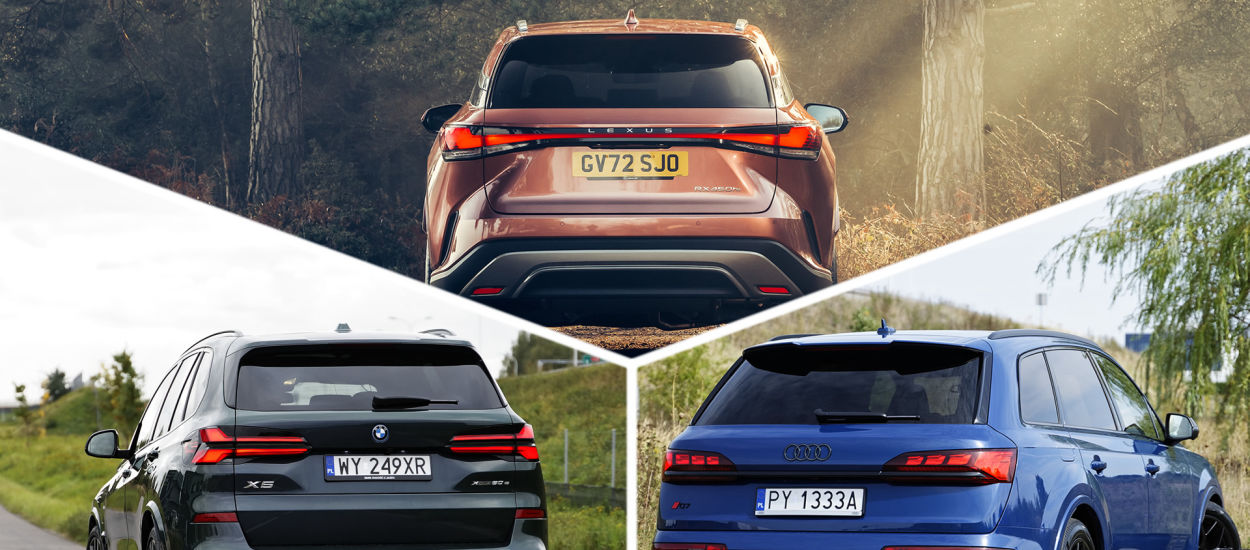 Zasięg elektryczny i zużycie paliwa: miasto i autostrada. Audi Q7 TFSIe, BMW X5 xDrive50e, Lexus RX 450h+
