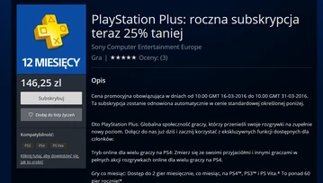 Fajna promocja - rok PlayStation Plus za 146,25 zł