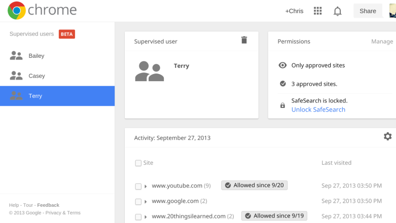 Nadzorowanie użytkowników w Google Chrome