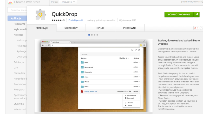 QuickDrop - najprostszy sposób na dostęp do Dropboksa w przeglądarce