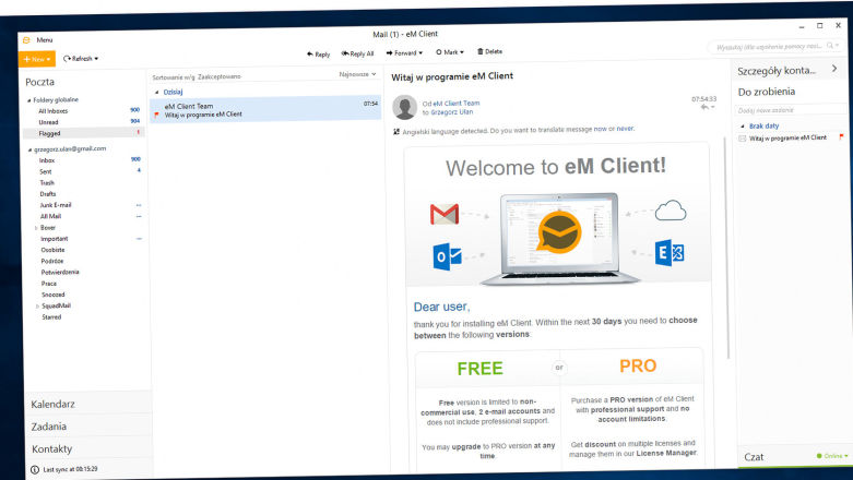 eM Client 7 – poczta, kalendarz, zadania, czat i kontakty w jednym miejscu