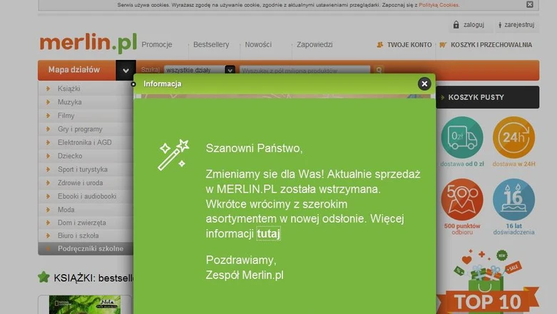 Merlin.pl wstrzymuje sprzedaż. Ale to podobno nie koniec - sklep zamierza uzdrowić firma TOPMALL