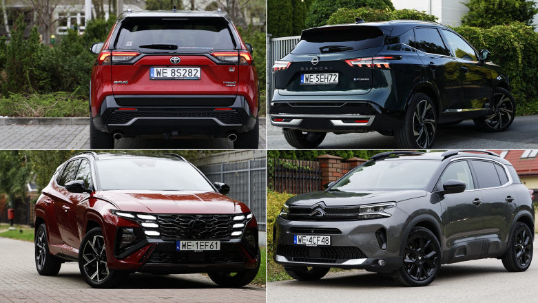 Jaki hybrydowy i oszczędny rodzinny SUV? Toyota RAV4 Hybrid, Hyundai Tucson HEV, Nissan Qashqai e-Power, Citroen C5 Aircross MHEV – test