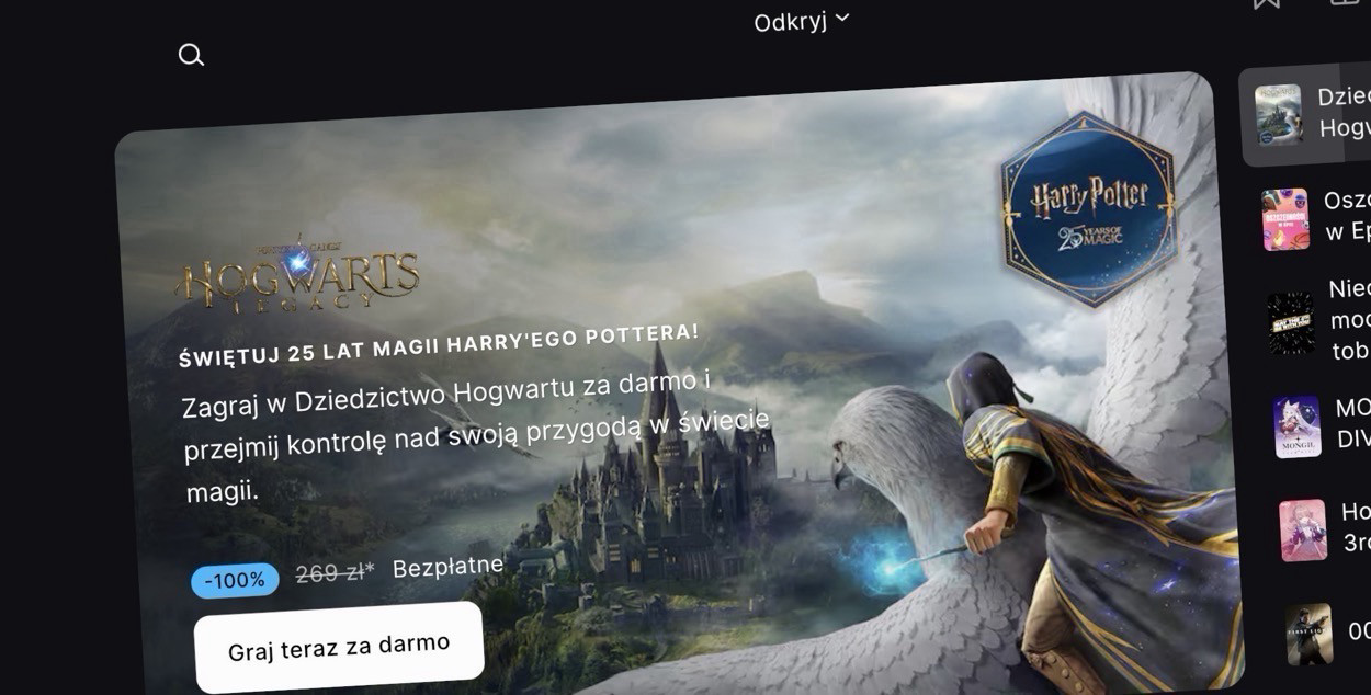 Epic Games z niespodzianką na majówkę. Rozdaje Hogwart's Legacy za darmo - trzeba się spieszyć!